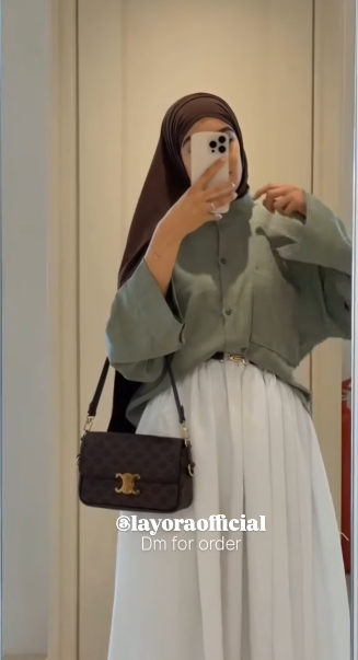 White Skirt and Olive Shirt